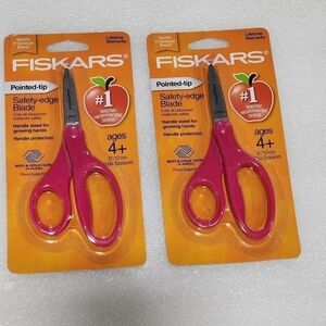 NEW lot of 2 Fiskars 5" Pointed tip Safety-edge Blade Scissors 4+ PINK